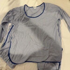 Blue and White Striped 3/4 Sleeve Lake pajama pant set size XL